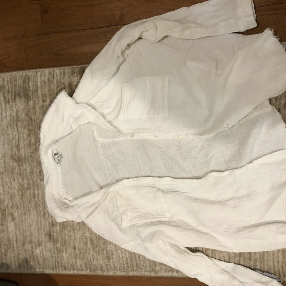 White muslin button down top